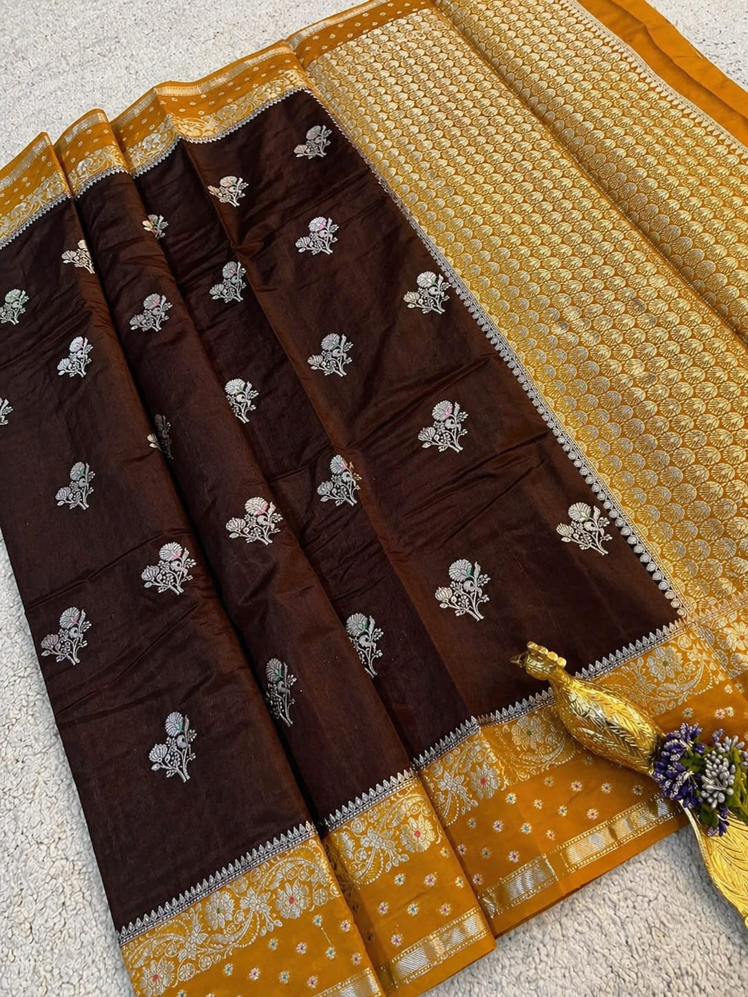 Brown Banarasi Semi Katan Silk Saree - BSKBNS035