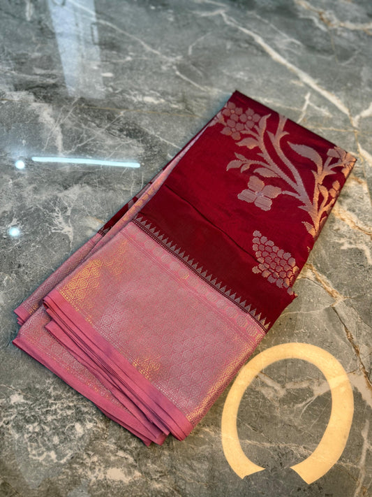 Banarasi Semi Katan Soft Silk Saree with Double Zari Aada Border - BSKSSP052