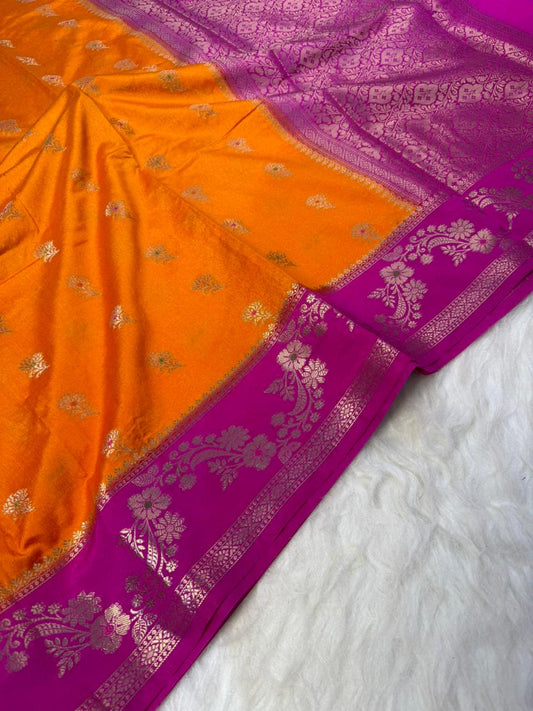 Royal Banarasi Semi Katan Silk Saree with Aada Mina Border Weaving - RBSKSOP072