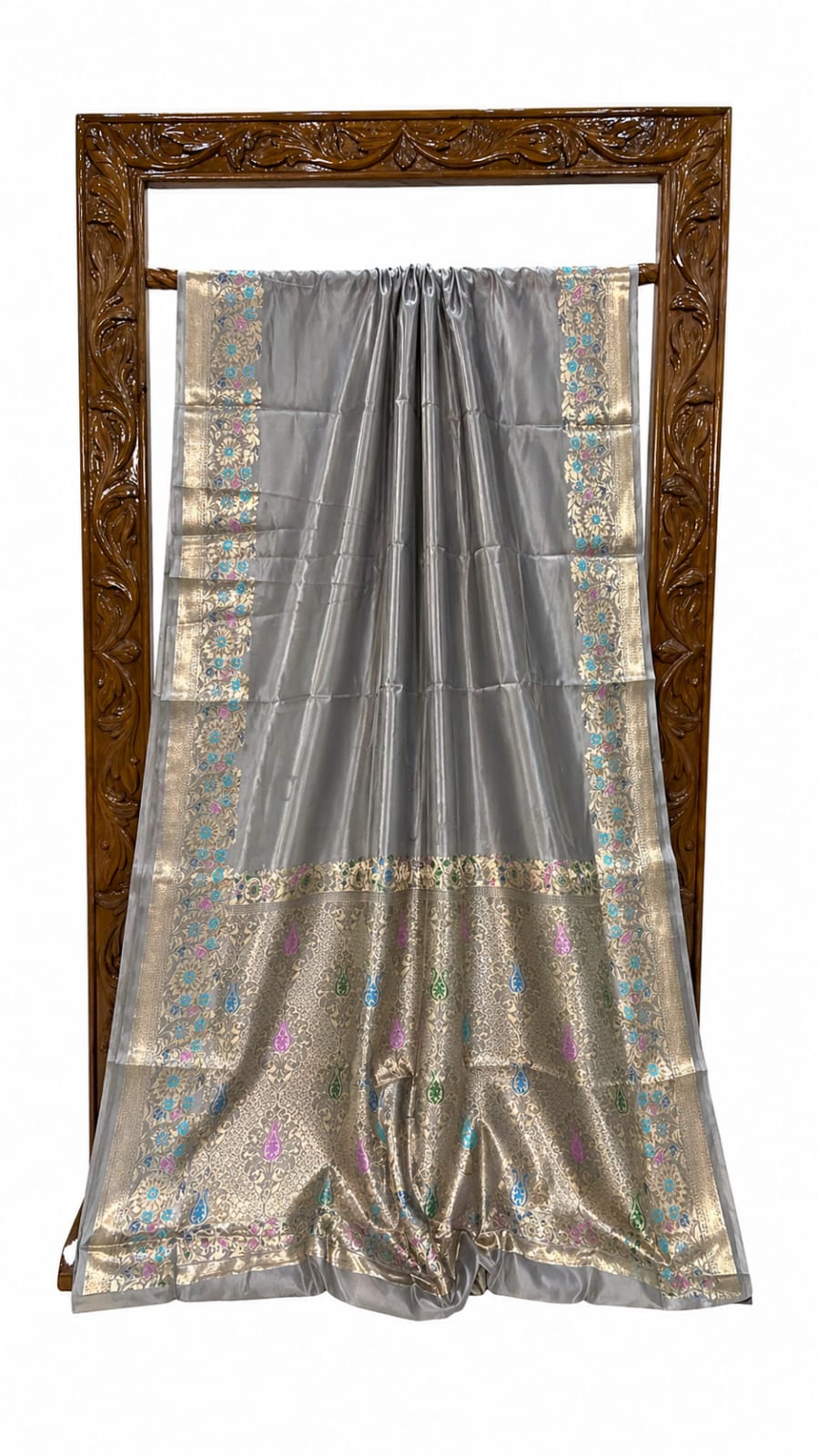 Banarasi Raw Mango Silk Saree with Floral Mina Border - BRMSLG107