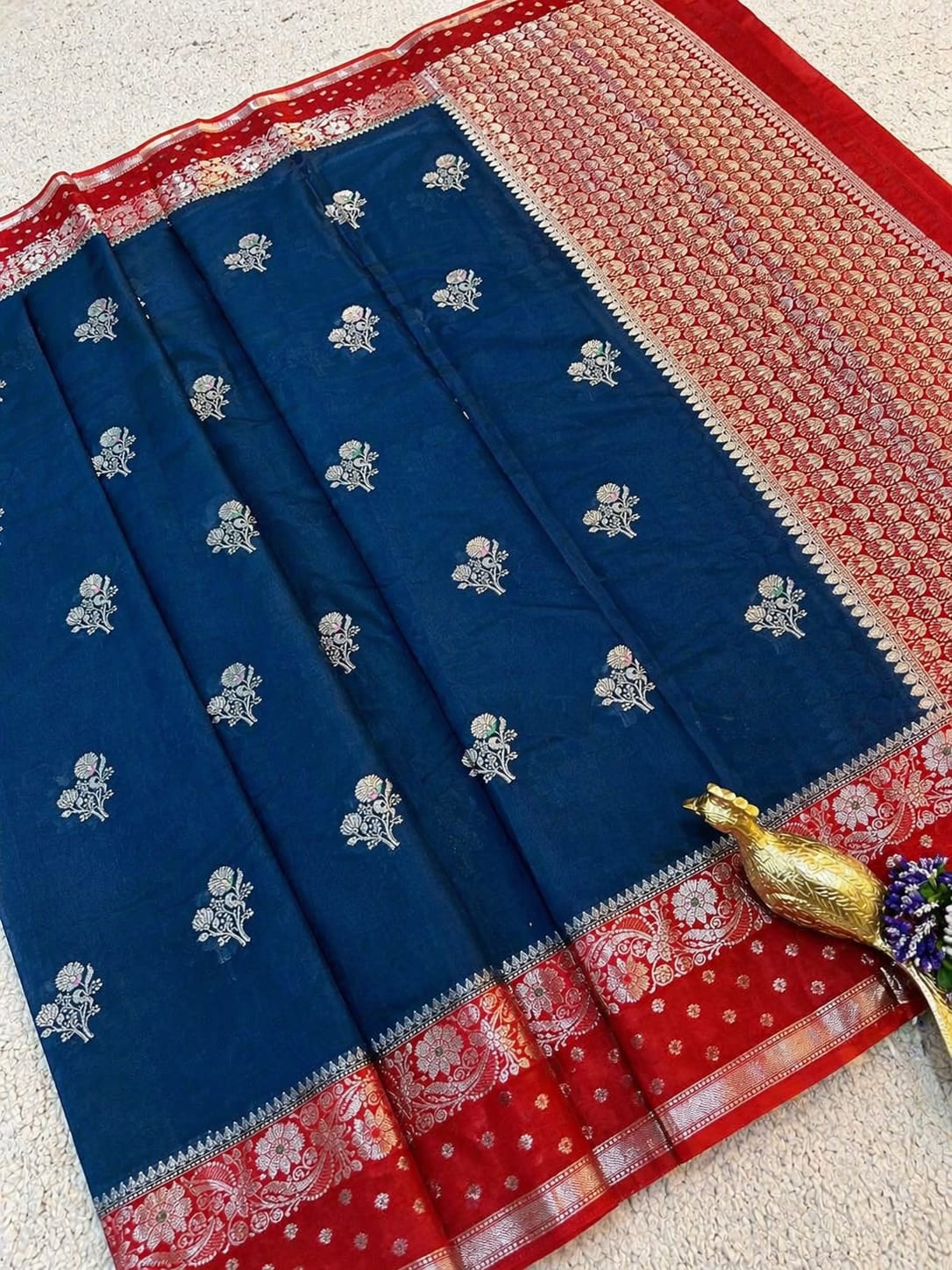 Teal Blue Banarasi Semi Katan Silk Saree - BSKTBS036
