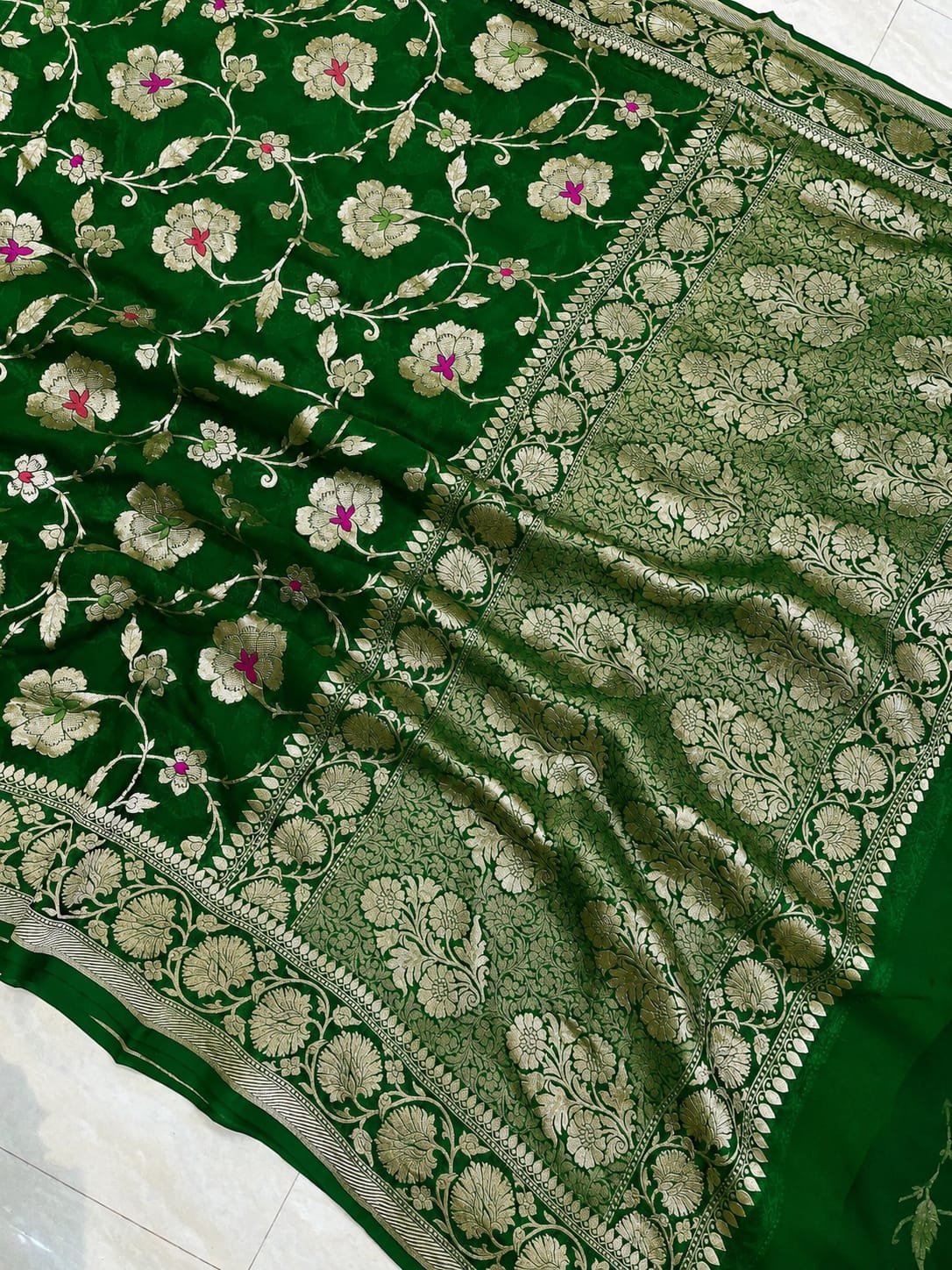 Banarasi Georgette Silk Saree with Silver Mina Jaal Weaving - BGSMJ062