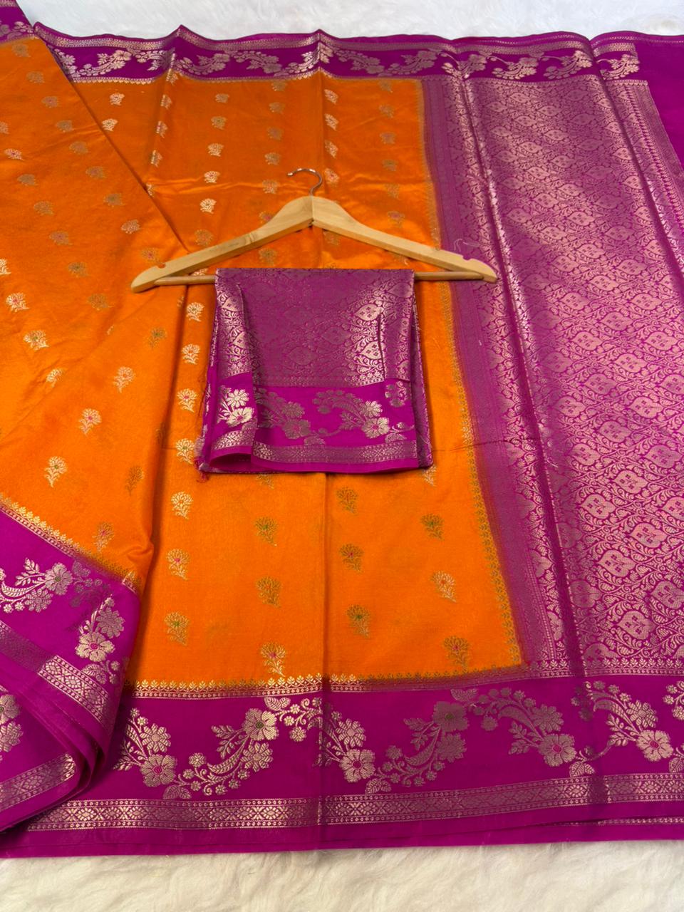 Royal Banarasi Semi Katan Silk Saree with Aada Mina Border Weaving - RBSKSOP072