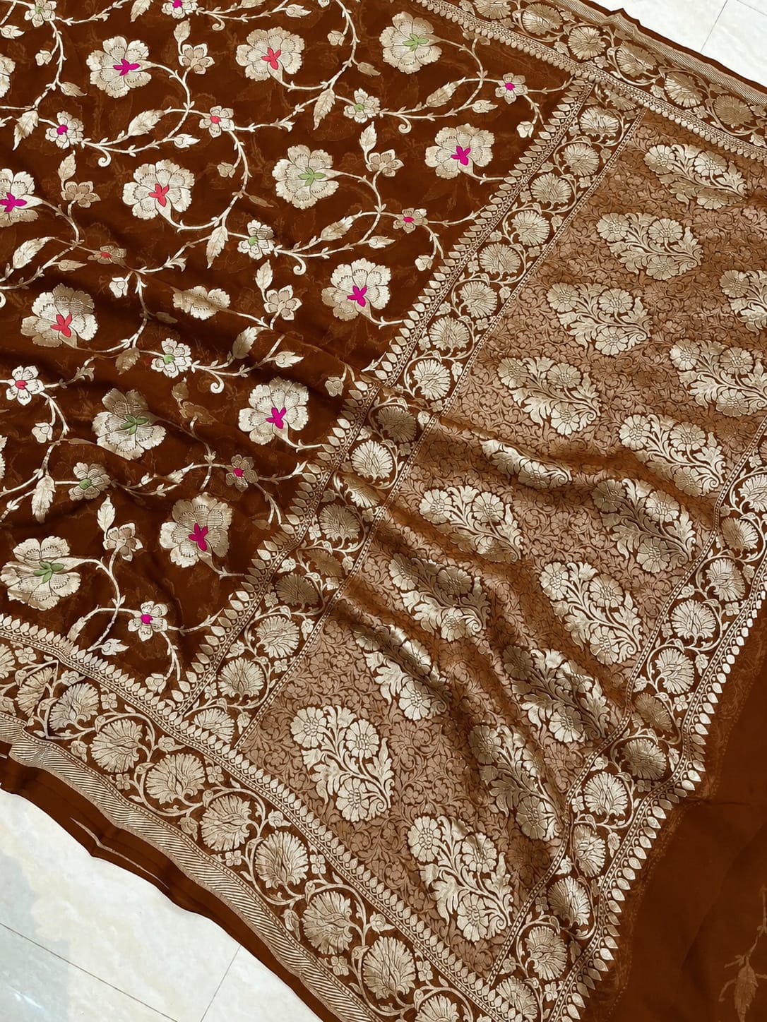 Banarasi Georgette Silk Saree with Silver Mina Jaal Weaving - BGSMJ061