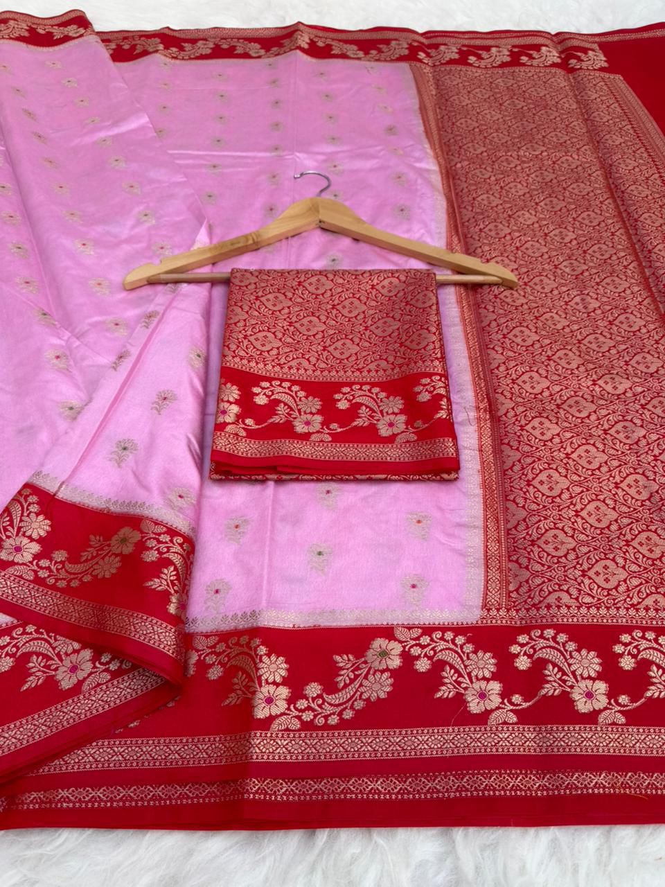 Royal Banarasi Semi Katan Silk Saree with Aada Mina Border Weaving - RBSKSOPR75