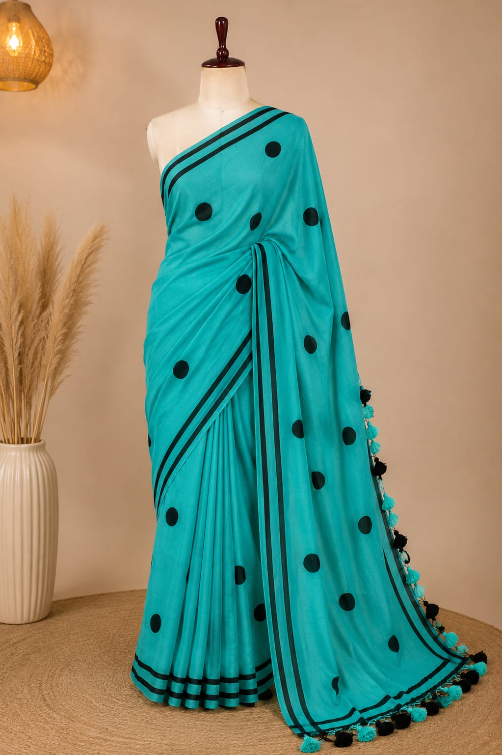 Pure Mulmul Polka Dots Saree | Handwoven | MPD003