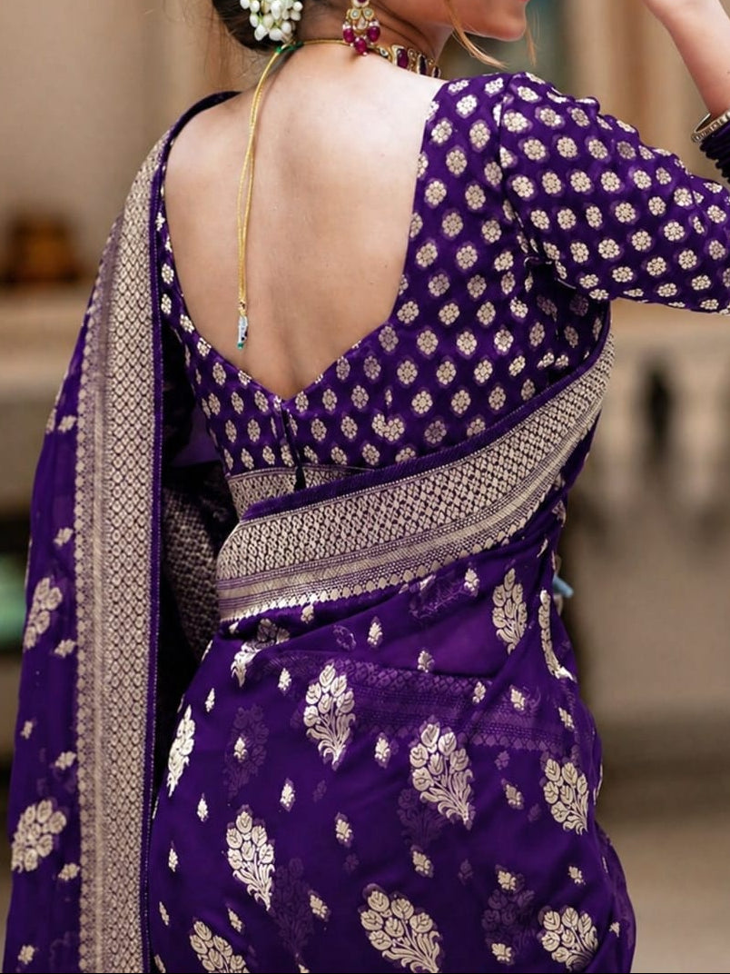 Purple Banarasi Georgette Silk Saree - DPBGS088