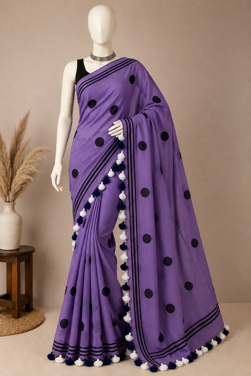 Pure Mulmul Polka Dots Saree | Handwoven | MPD008