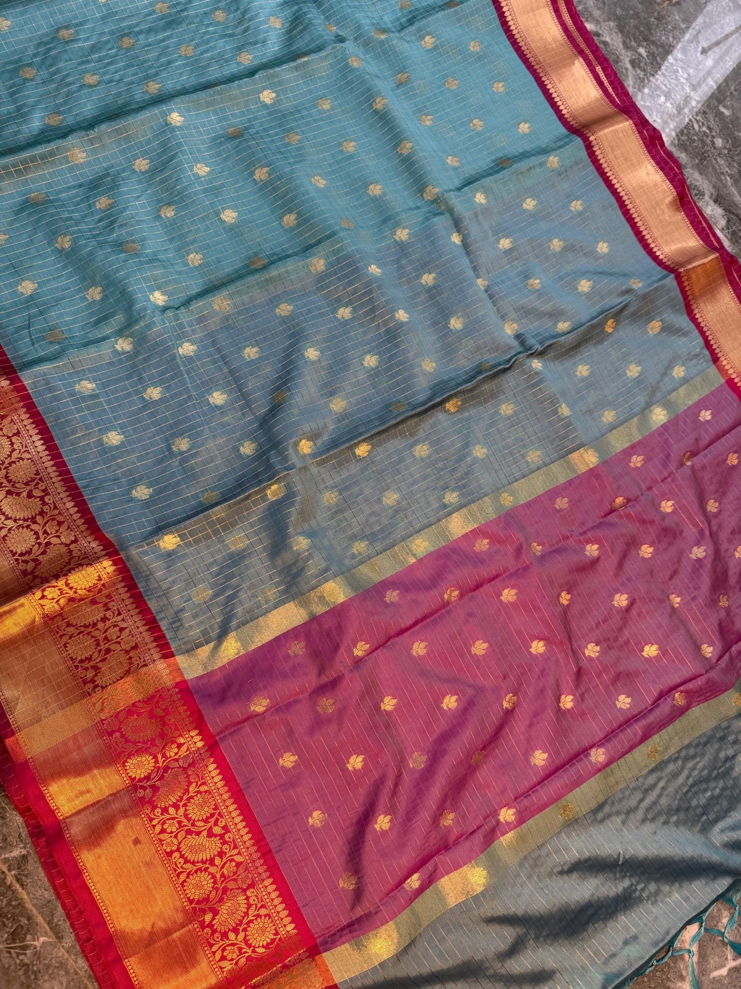 Banarasi Check Pattu Silk Saree - BCPSLB003