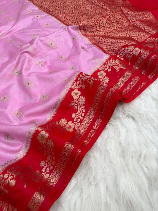 Royal Banarasi Semi Katan Silk Saree with Aada Mina Border Weaving - RBSKSOPR75