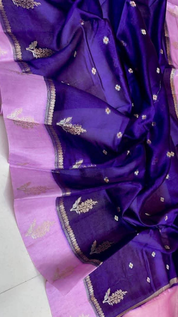 Purple Banarasi Semi Katan Silk Saree - PEBSKS12
