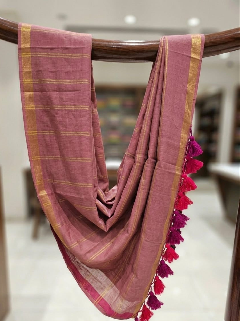 Pure Mulmul Double Zari Lines Saree | Handloom | MDZ006