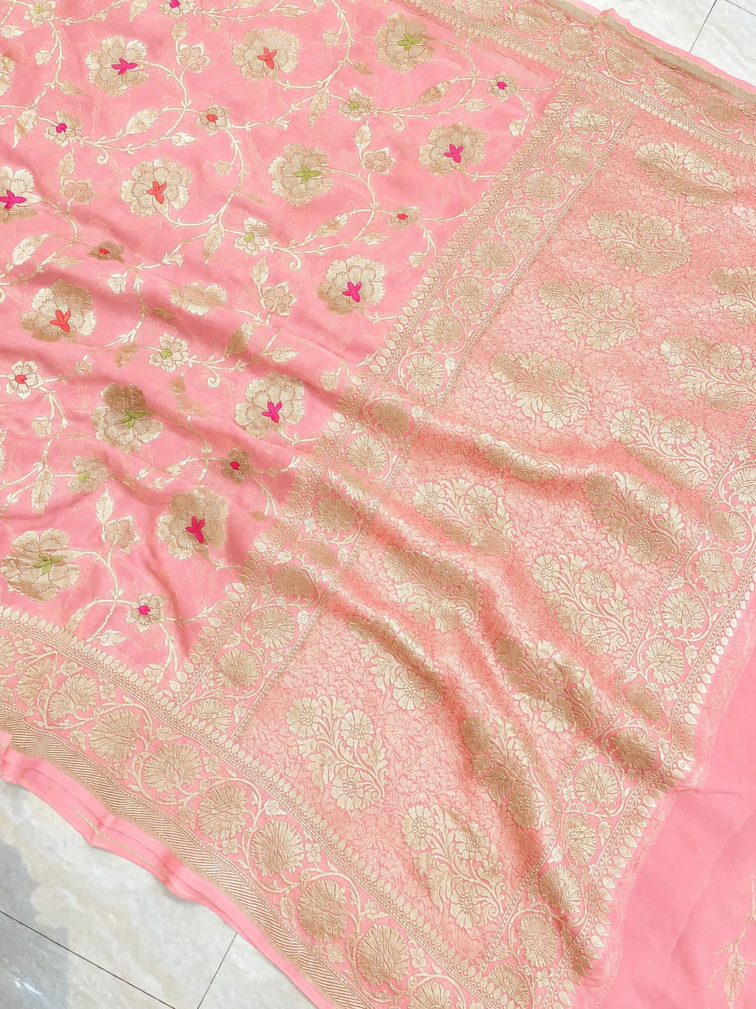 Banarasi Georgette Silk Saree with Silver Mina Jaal Weaving - BGSMJ058