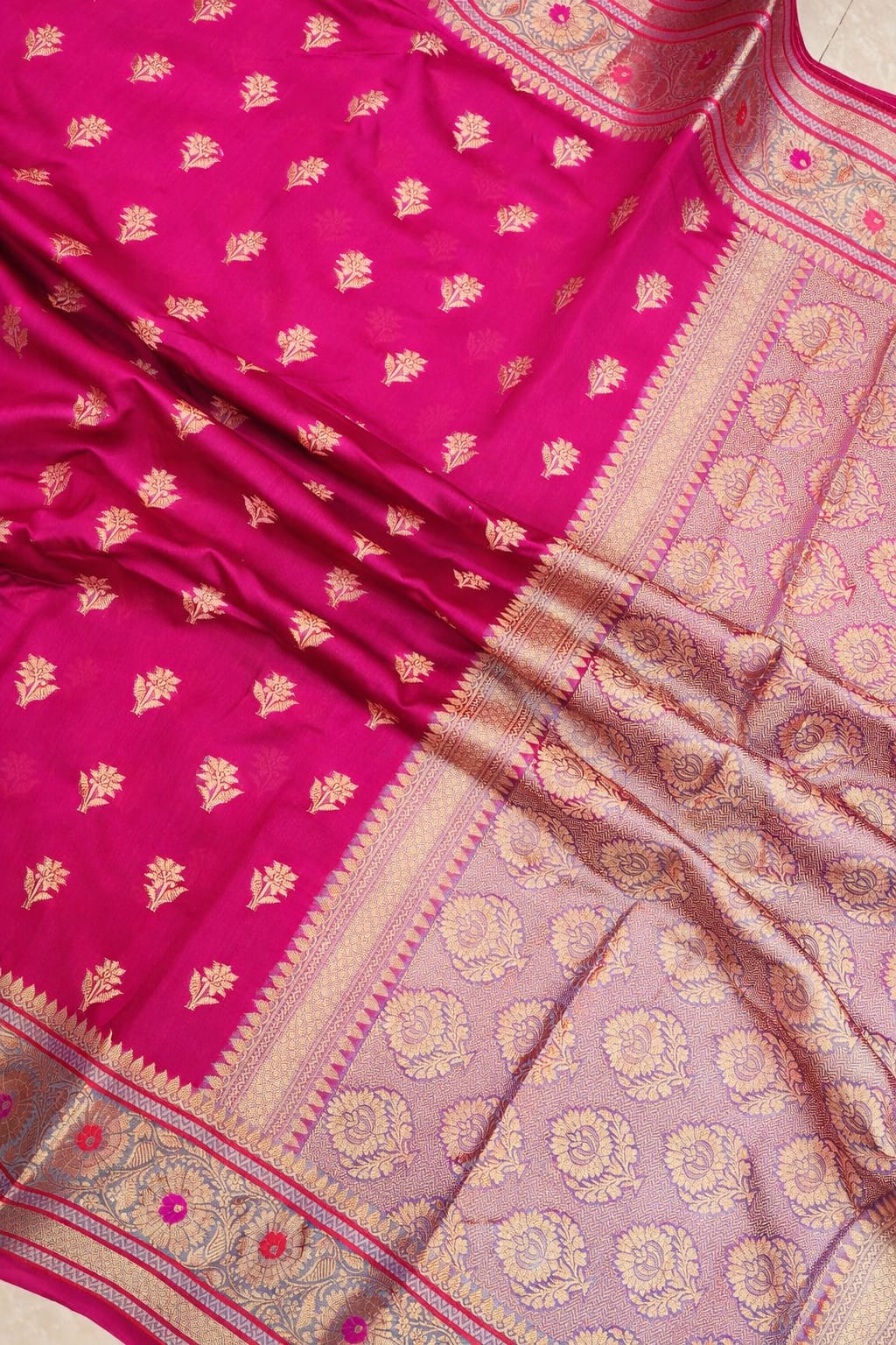 Hot Pink Banarasi Semi Katan Silk Saree - BSKHPG025