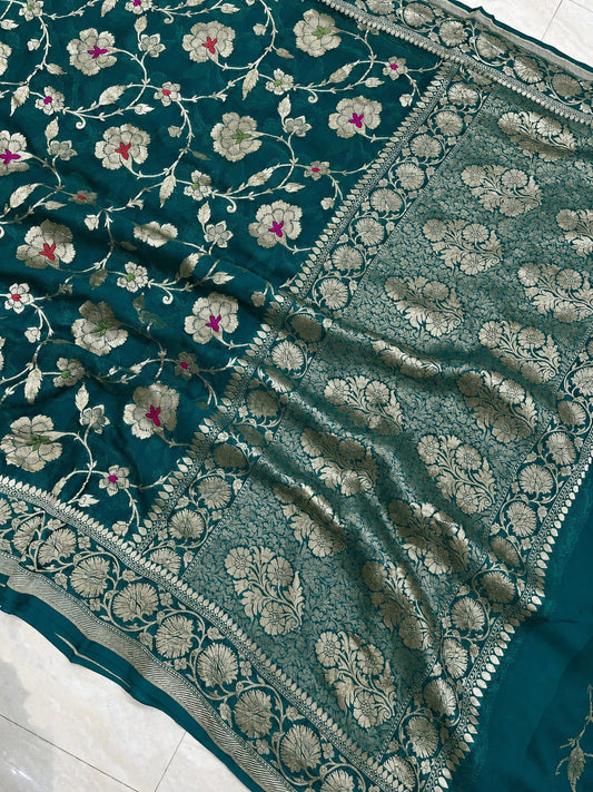 Banarasi Georgette Silk Saree with Silver Mina Jaal Weaving - BGSMJ055