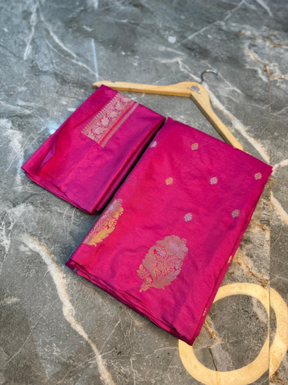 Banarasi Semi Katan Silk Saree with Sona Rupa Mina Buti - BSKSPK33