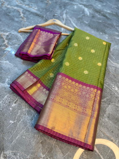 Banarasi Check Pattu Silk Saree - BCPSCGP98