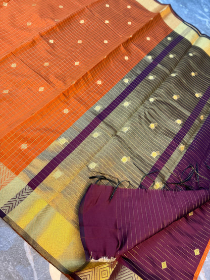 Banarasi Check Pattu Saree with Small Buti Design - BCPSBD063