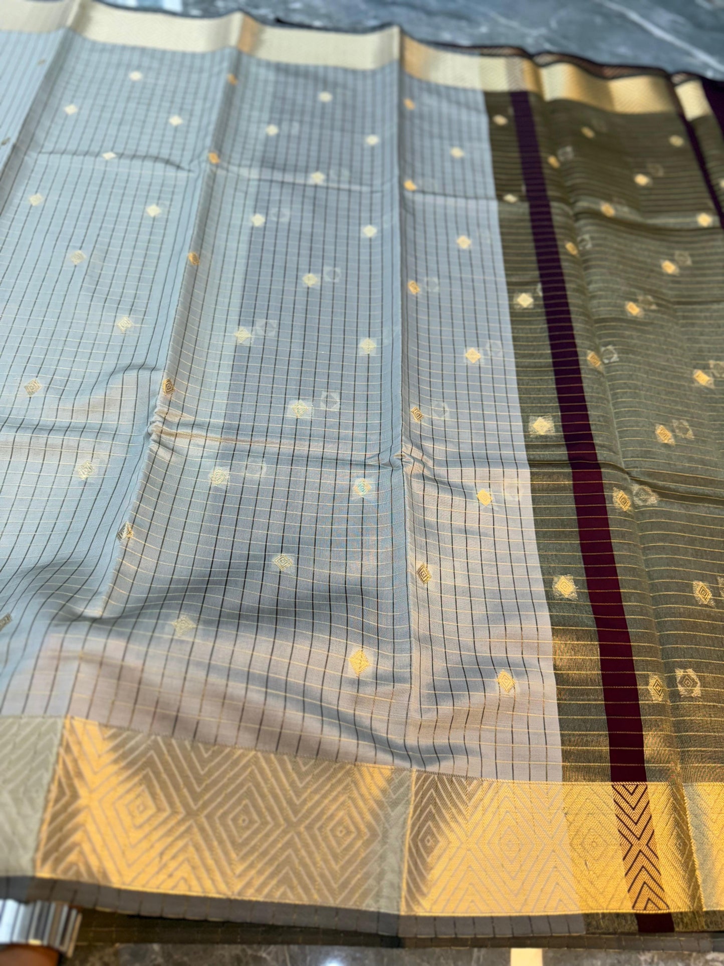 Banarasi Check Pattu Saree with Small Buti Design - BCPSBD065