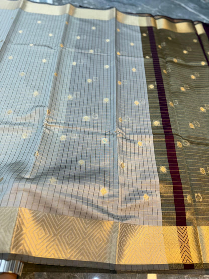 Banarasi Check Pattu Saree with Small Buti Design - BCPSBD065