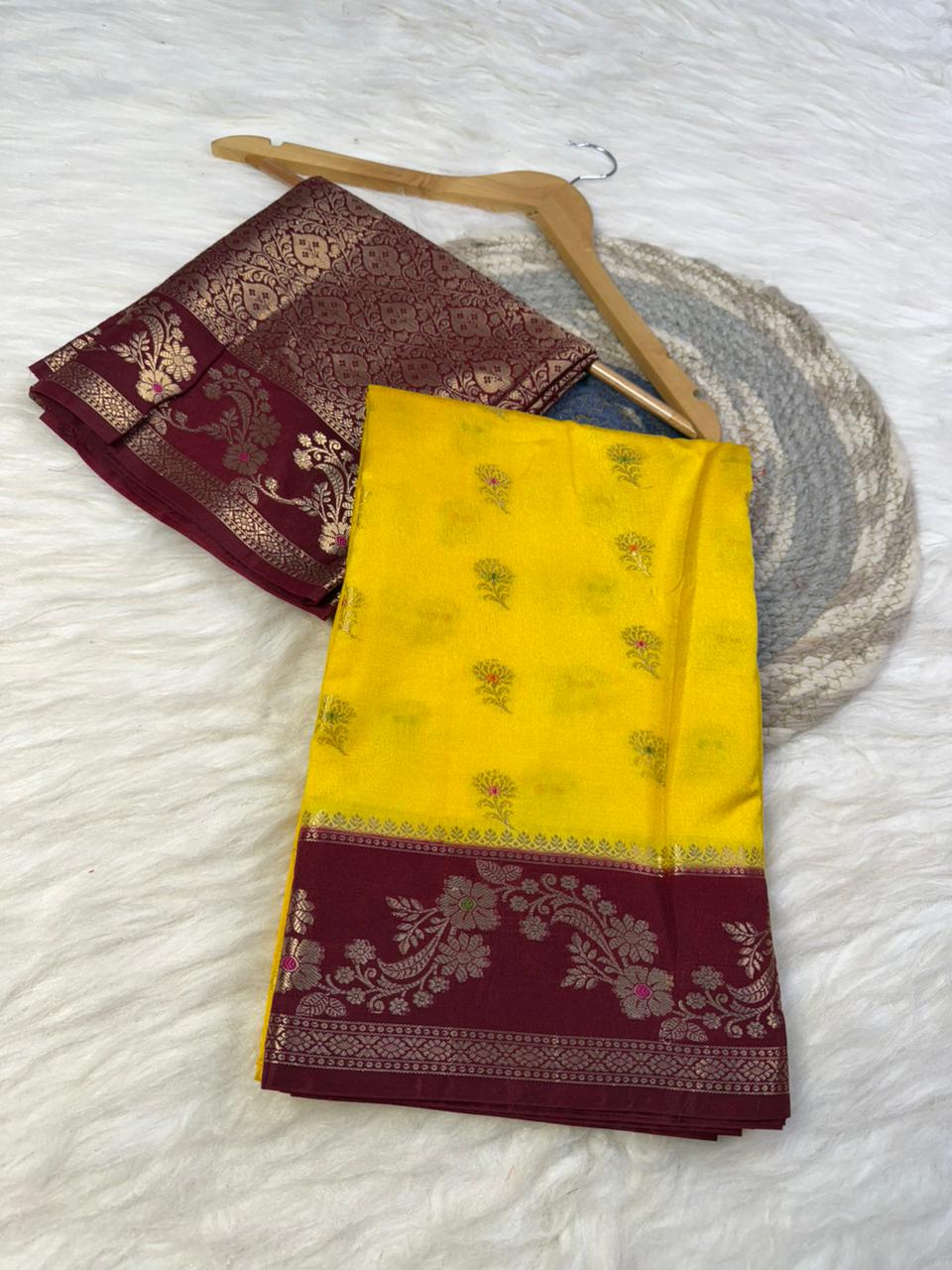Royal Banarasi Semi Katan Silk Saree with Aada Mina Border Weaving - RBSKSOYM73