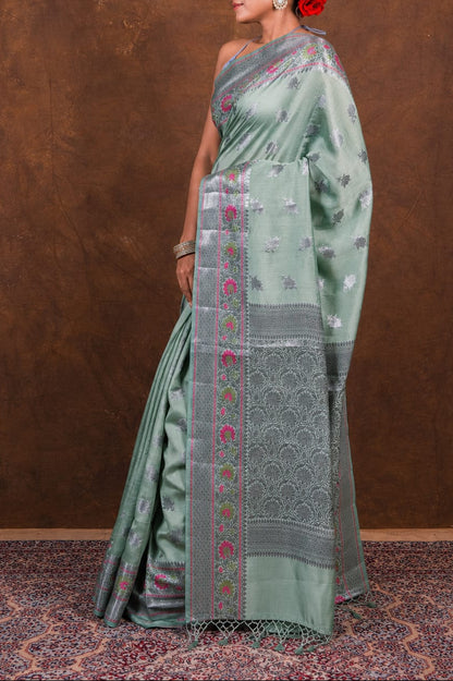 Banarasi Raw Mango Silk Saree with Mina Buta Design - BRMSMBGB53