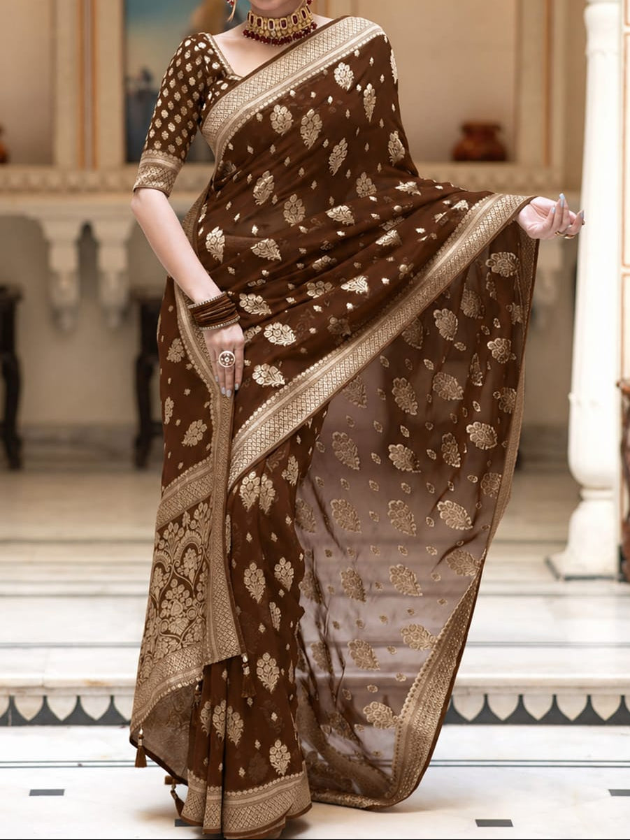 Brown Banarasi Georgette Silk Saree - BNBGS087