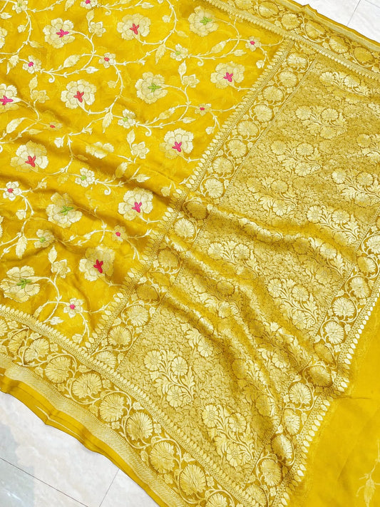Banarasi Georgette Silk Saree with Silver Mina Jaal Weaving - BGSMJ060