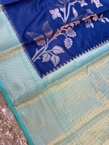 Banarasi Semi Katan Soft Silk Saree with Double Zari Aada Border - BSKSSB054