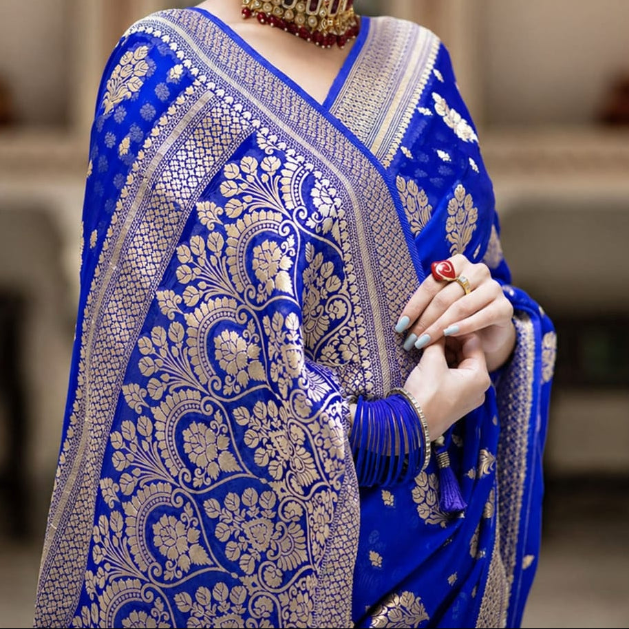 Royal Blue Banarasi Georgette Silk Saree - RBBGS081