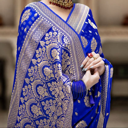 Royal Blue Banarasi Georgette Silk Saree - RBBGS081