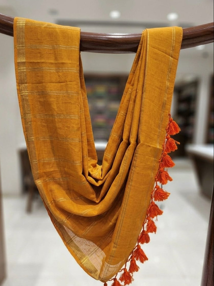 Pure Mulmul Double Zari Lines Saree | Handloom | MDZ003