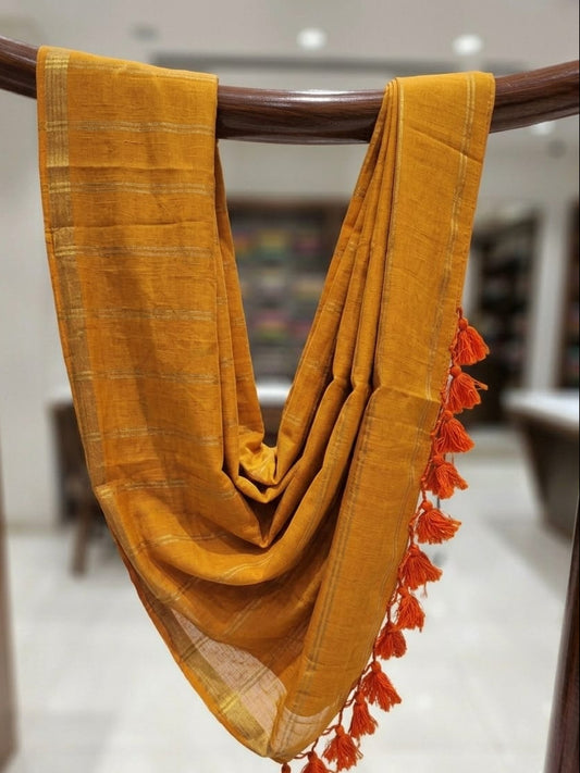 Pure Mulmul Double Zari Lines Saree | Handloom | MDZ003