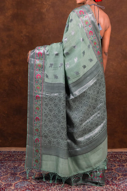 Banarasi Raw Mango Silk Saree with Mina Buta Design - BRMSMBGB53
