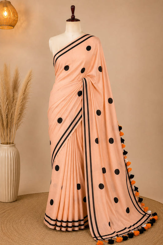 Pure Mulmul Polka Dots Saree | Handwoven | MPD004