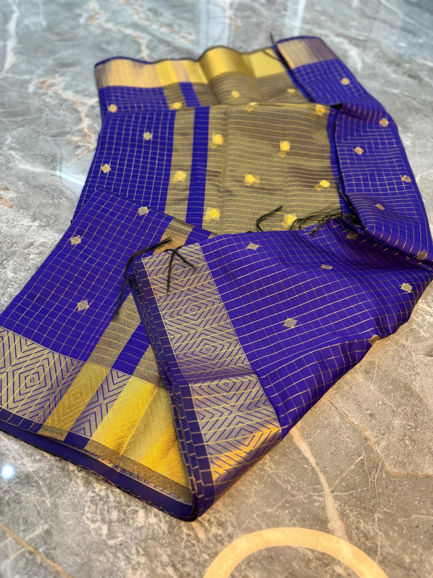 Banarasi Check Pattu Saree with Small Buti Design - BCPSBD064