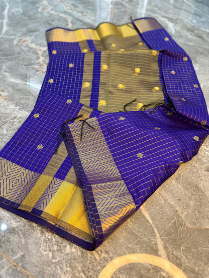 Banarasi Check Pattu Saree with Small Buti Design - BCPSBD064