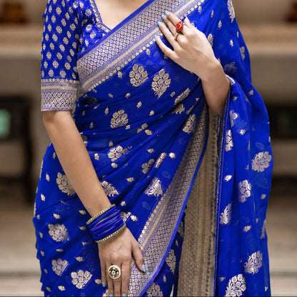 Royal Blue Banarasi Georgette Silk Saree - RBBGS081