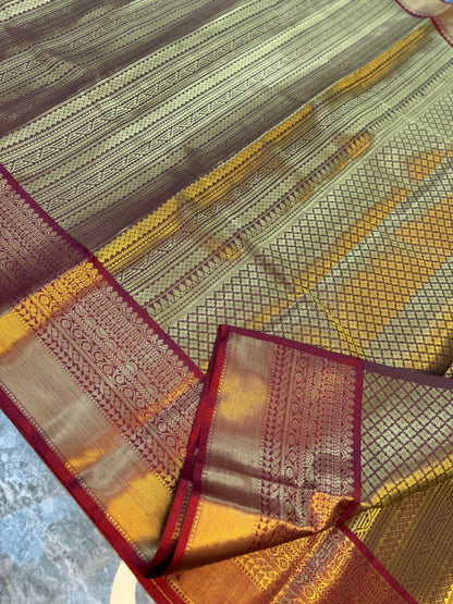 Banarasi Tanchui Silk Saree with Rich Red Zari Border - BTSRZBG035