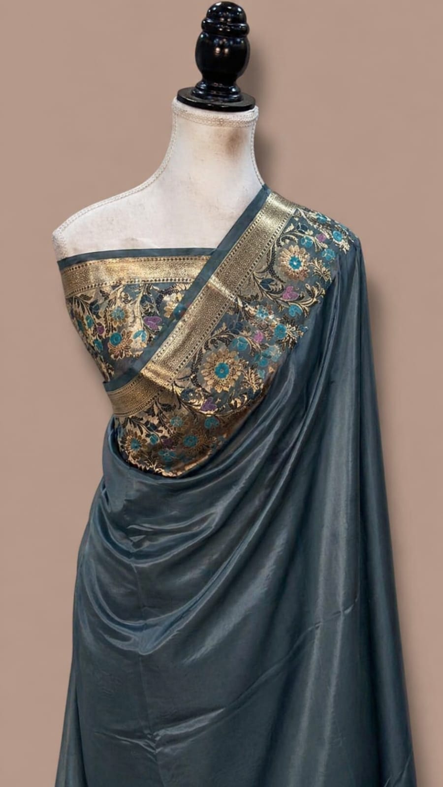 Banarasi Raw Mango Silk Saree with Floral Mina Border - BRMSGY109