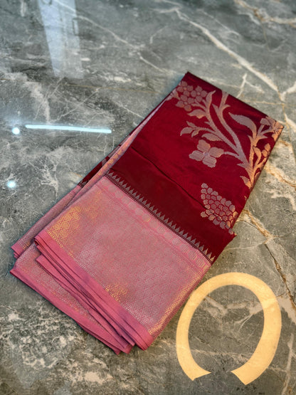 Banarasi Semi Katan Soft Silk Saree with Double Zari Aada Border - BSKSSP052