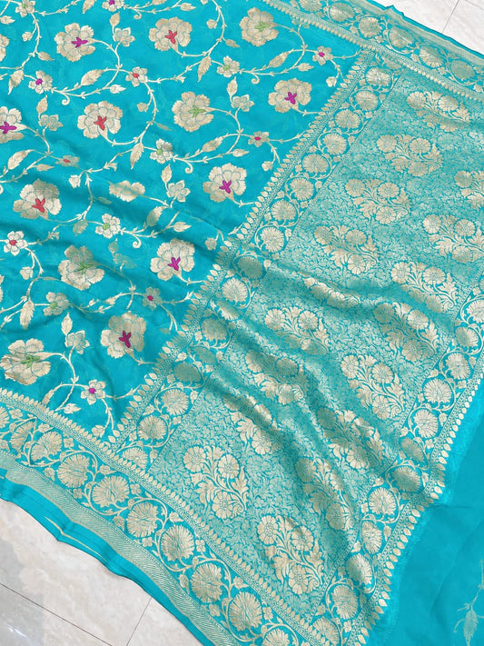 Banarasi Georgette Silk Saree with Silver Mina Jaal Weaving - BGSMJ051