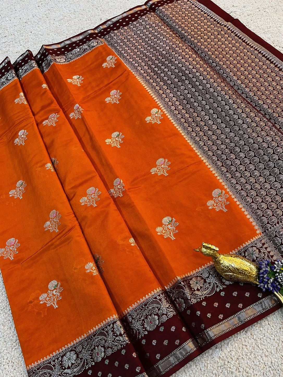Orange Banarasi Semi Katan Silk Saree - BSKOES037