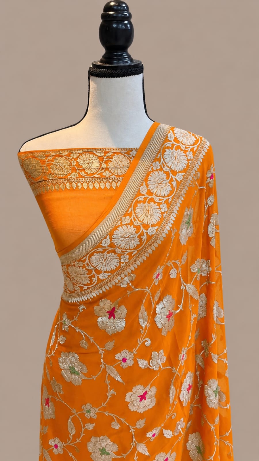 Banarasi Georgette Silk Saree with Silver Mina Jaal Weaving - BGSMJ056