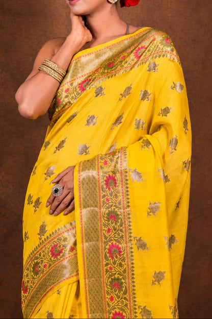 Banarasi Raw Mango Silk Saree with Mina Buta Design - BRMSMBY41