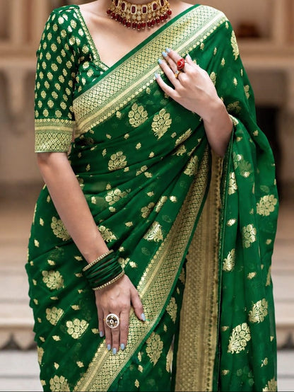 Dark Green Banarasi Georgette Silk Saree - DGBGS086