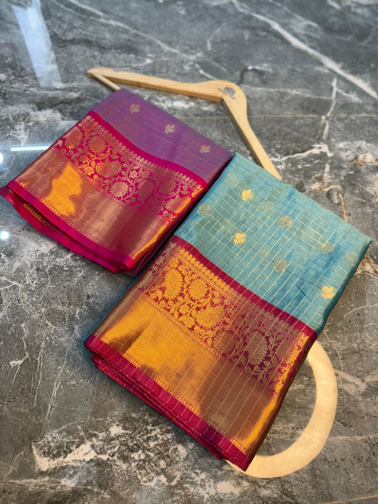 Banarasi Check Pattu Silk Saree - BCPSLB003