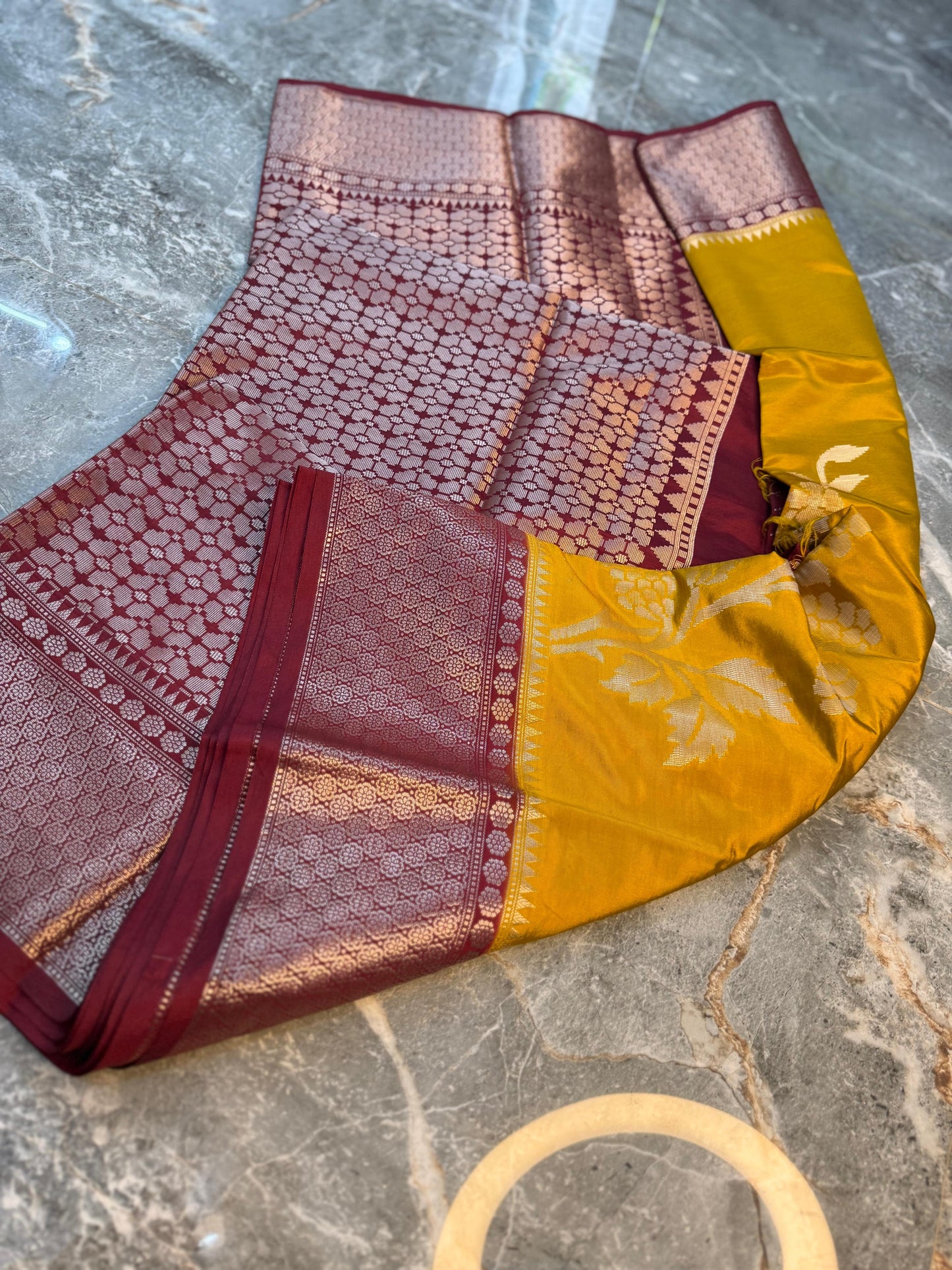 Banarasi Semi Katan Soft Silk Saree with Double Zari Aada Border - BSKSSY055