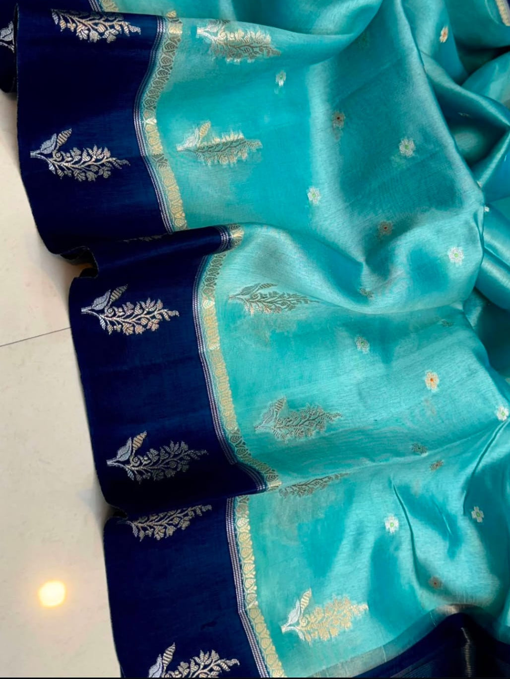 Light Blue Banarasi Semi Katan Silk Saree - LBBSKS15