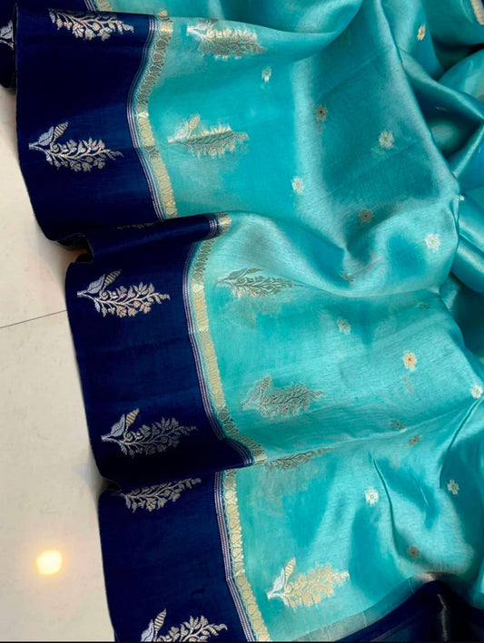 Light Blue Banarasi Semi Katan Silk Saree - LBBSKS15